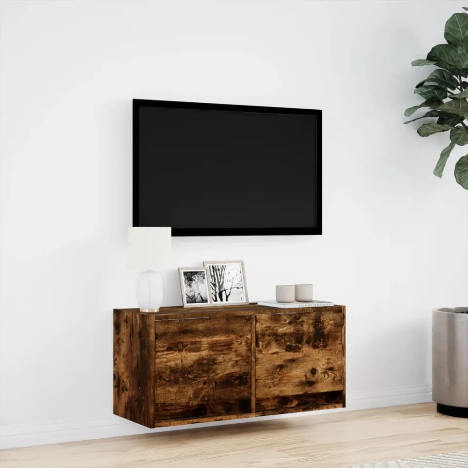 vidaXL Tv-wandmeubel met LED-verlichting 80x31x35 cm gerookt eiken, foto 2