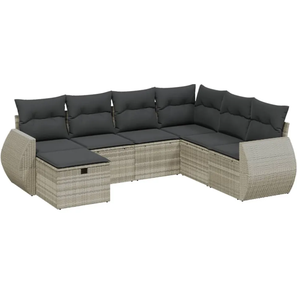 vidaXL 7-delige Loungeset met kussens poly rattan lichtgrijs grijs, foto 3