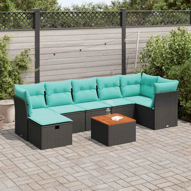 vidaXL 8-delige Loungeset met kussens poly rattan zwart, foto 2