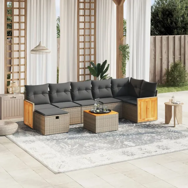 vidaXL 8-delige Loungeset met kussens poly rattan grijs, foto 2