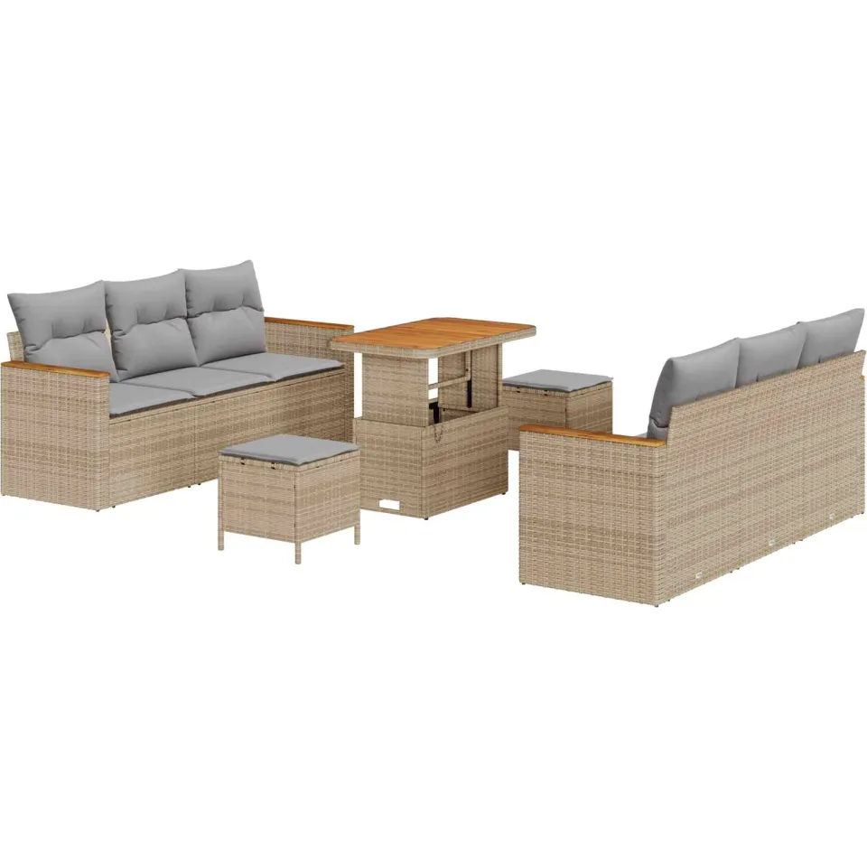vidaXL Tuinbankenset 9 st Beige poly rattan