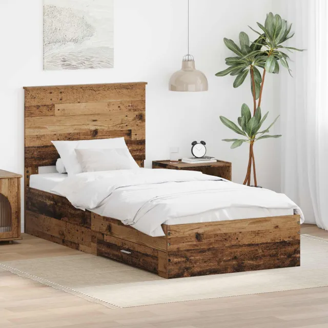 vidaXL Bedframe met lade met opslag Oudhout 90 x 190 cm Bewerkt hout Bruin