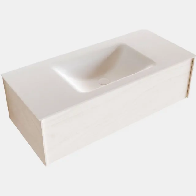 Boss & Wessing Badkamermeubel BWS Madrid Wit 100x45x30 cm Mat Witte Solid Surface Wastafel (0 kraangaten)