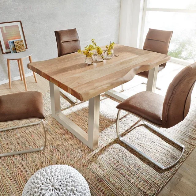 DELIFE Eettafel Edge acacia natuur 200x100 XL edelstaal breed Live-Edge Bruin