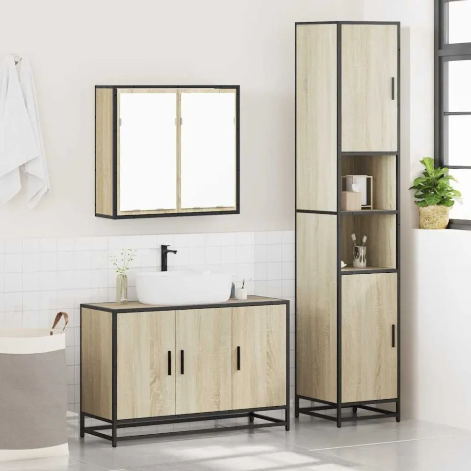 vidaXL 3-delige Badkamermeubelset bewerkt hout sonoma eikenkleurig, foto 4