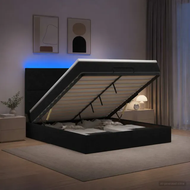 vidaXL Ottoman Bed met Matrassen en LED Zwart 140 x 190 cm Stof