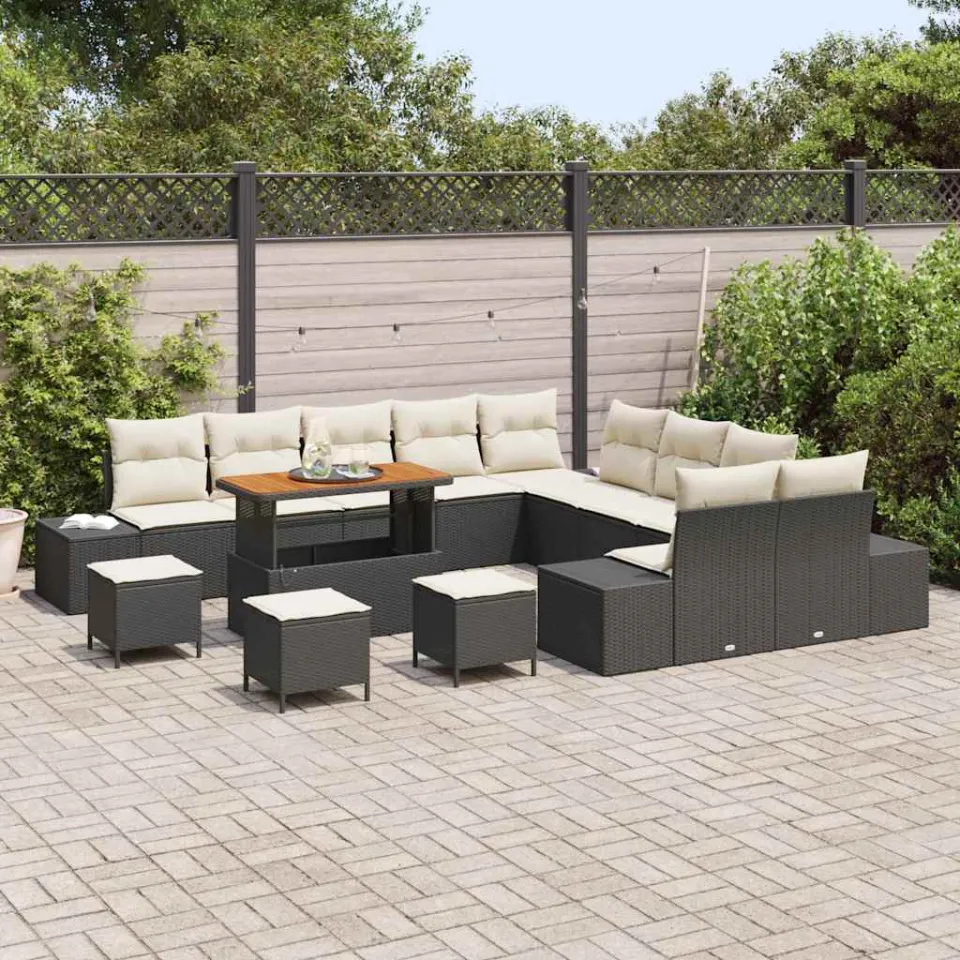 vidaXL Tuinbankenset 14 st Zwart poly rattan, foto 3