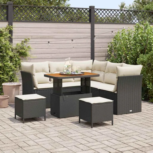 vidaXL Tuinbankenset 8 st Zwart poly rattan, foto 2