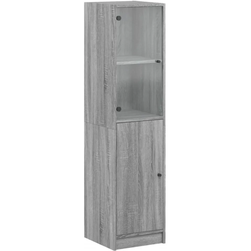 vidaXL Hoge kast met glazen deur 35x37x142 cm grijs sonoma eikenkleur