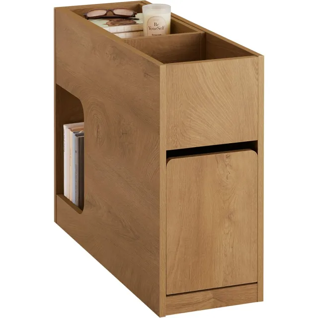 SoBuy FBT158-N Bijzettafel - Wood Composite Woonkamertafel met Lade & Open Vak Naturel