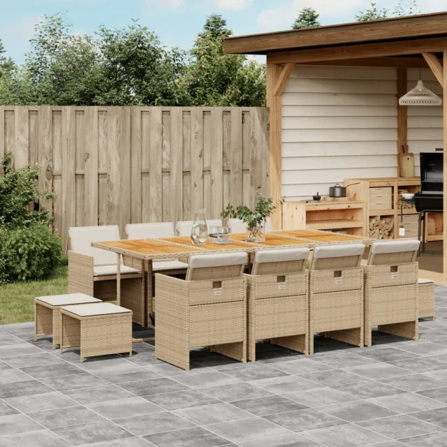vidaXL 13-delige Tuinset met kussens poly rattan beige, foto 2