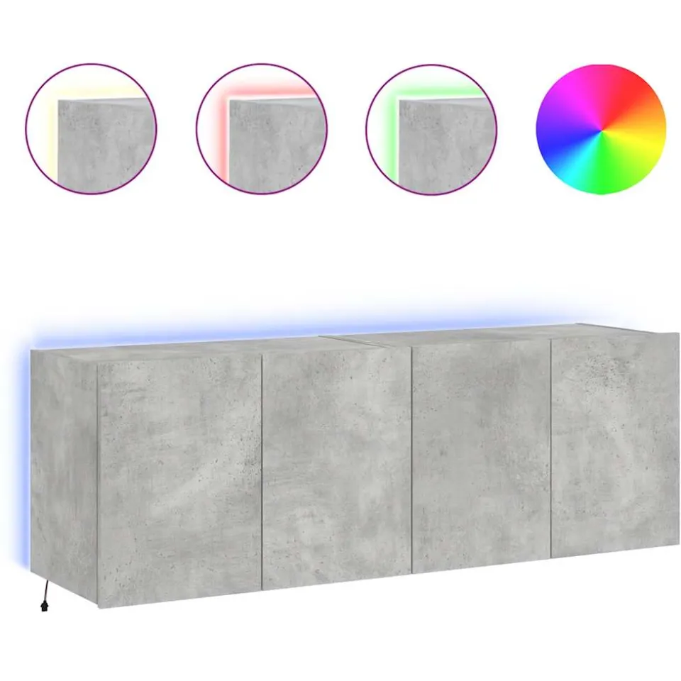 vidaXL Tv-wandmeubels met LED-verlichting 2 st 60x35x41 cm betongrijs grijs, foto 3