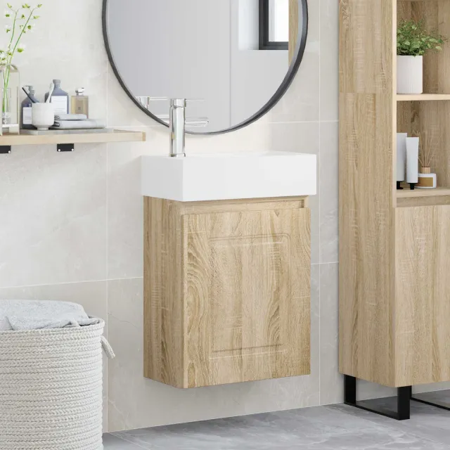 vidaXL Badkamermeubel met kraan Sonoma Eiken 45,5 x 22,5 x 84 cm Bruin