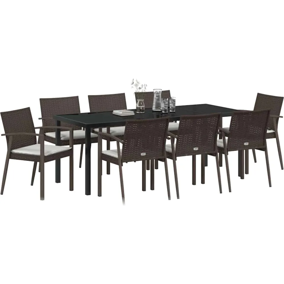 vidaXL Tuin eettafelset 9 st Bruin en zwart PE Rattan