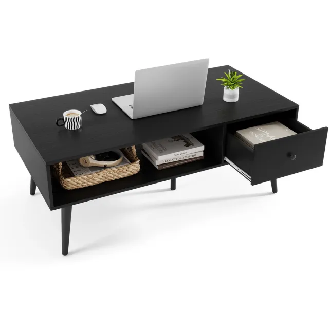 Costway Salontafel met lade, opbergruimte, open vak, woonkamertafel, houten banktafel, salontafel, 109 x 55 x 39,5 cm, zwart