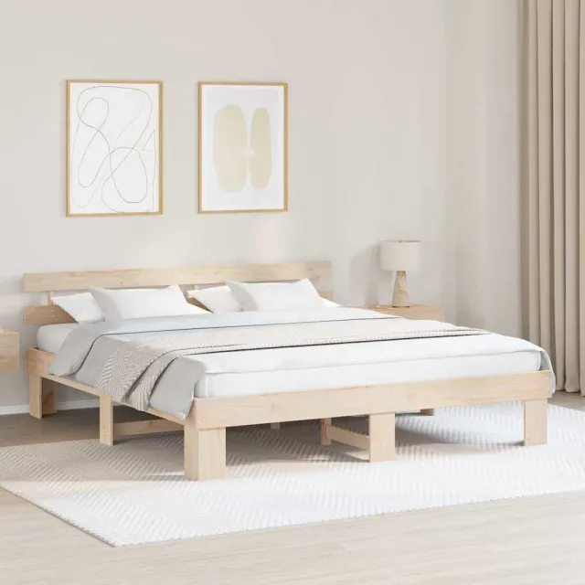 vidaXL Bedframe met hoofdeinde Naturel 200 x 200 cm Massief grenenhout Bruin