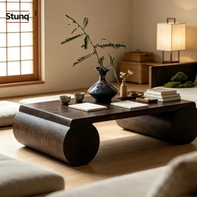 Stunq Japanse stijl massief houten lage tafel 45x26x12 cm - donkerbruin