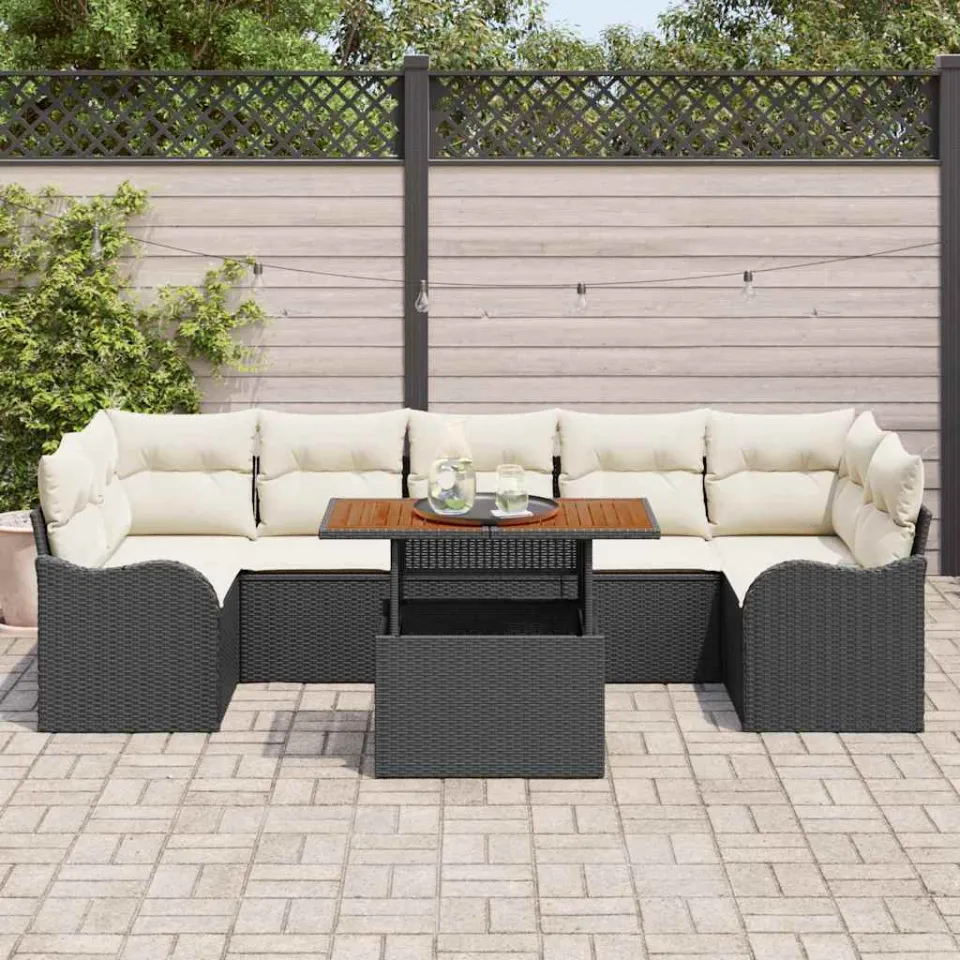 vidaXL Tuin Sofa Set 8 st Zwart Poly riet, foto 3