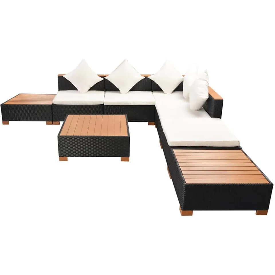 vidaXL 8-delige Loungeset met kussens poly rattan zwart, foto 2