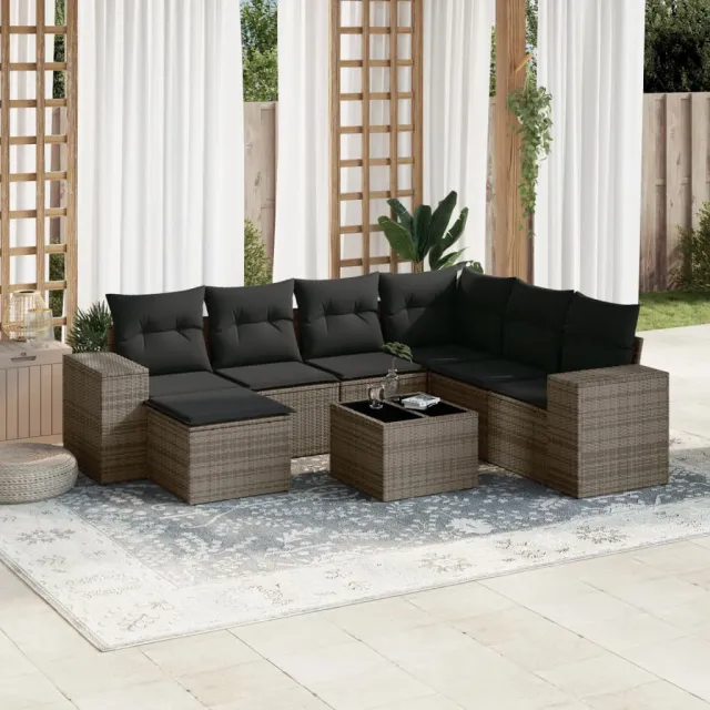 vidaXL 8-delige Loungeset met kussens poly rattan grijs, foto 2