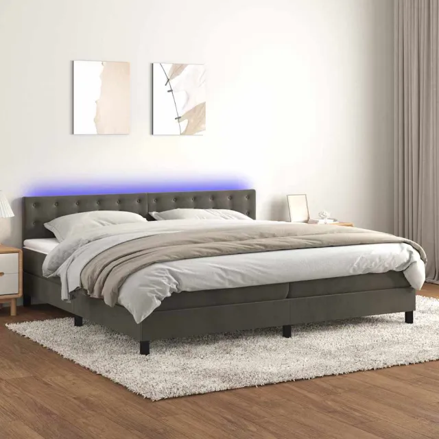 vidaXL Boxspring met matras en LED fluweel donkergrijs 200x200 cm grijs