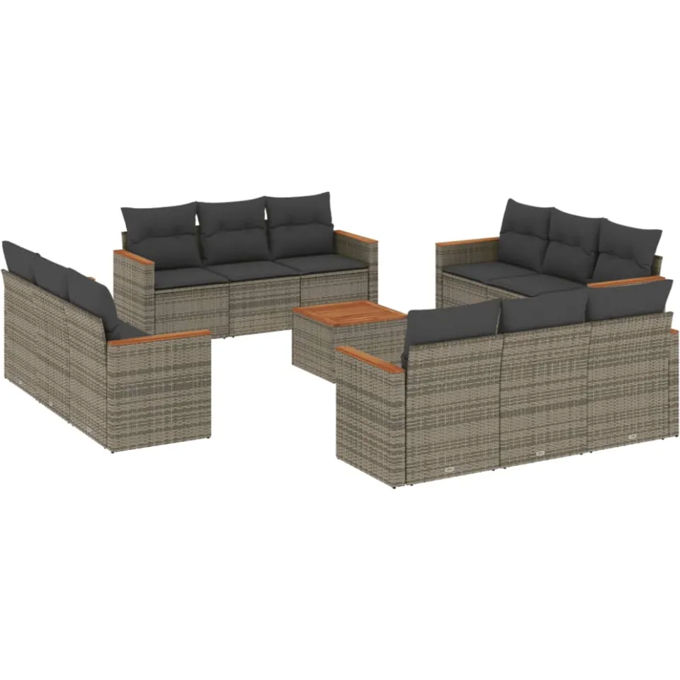 vidaXL 13-delige Loungeset met kussens poly rattan grijs, foto 3