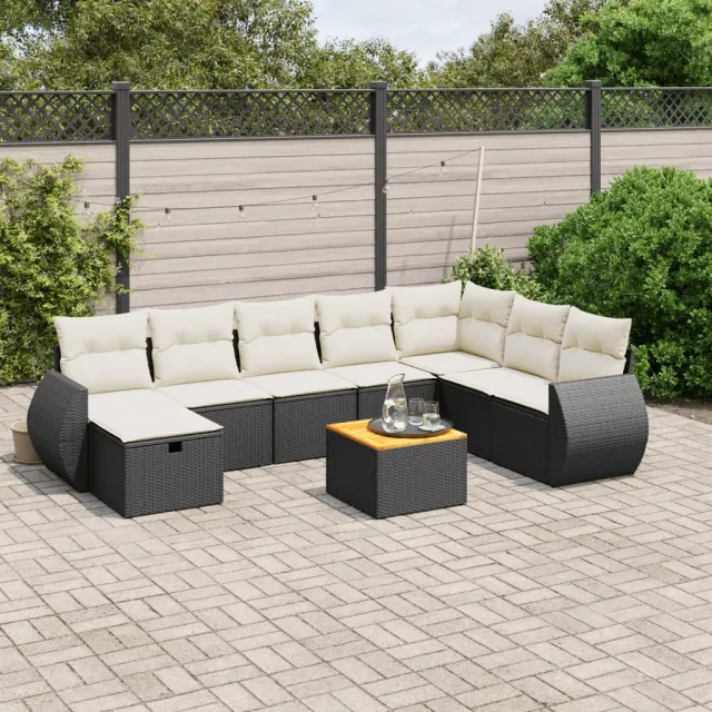 vidaXL 9-delige Loungeset met kussens poly rattan zwart, foto 2