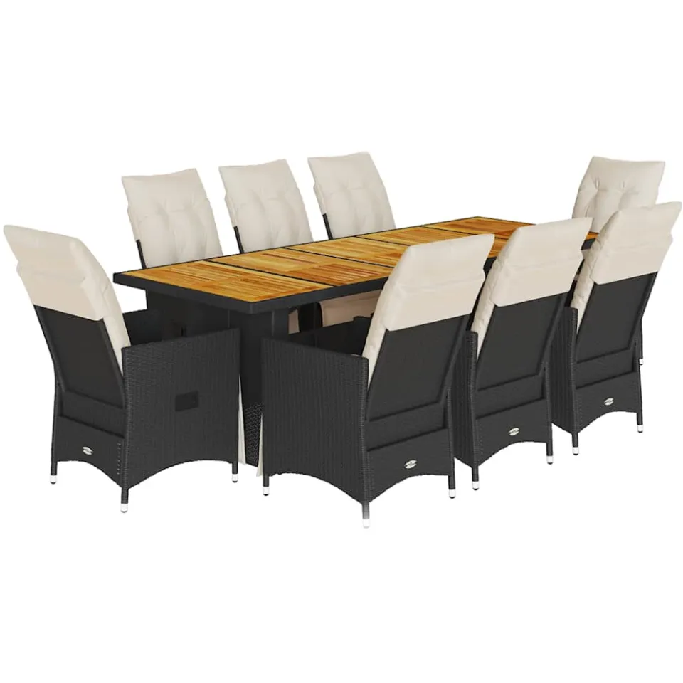 vidaXL 9-delige Bistroset met kussens poly rattan zwart, foto 3