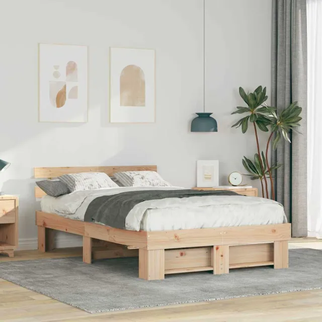 vidaXL Bedframe met hoofdeinde Bruin 120 x 200 cm Massief grenenhout
