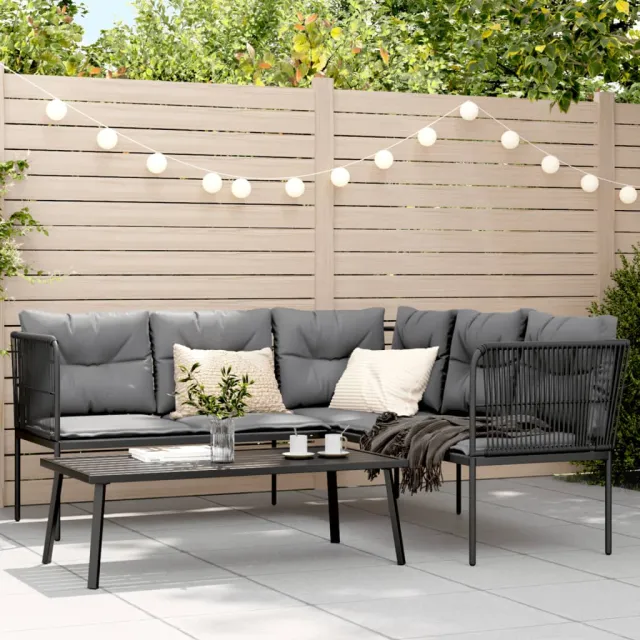 vidaXL Loungeset met kussens staal en textileen zwart, foto 2
