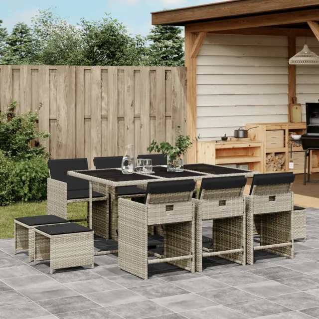 vidaXL 11-delige Tuinset met kussens poly rattan lichtgrijs grijs, foto 2