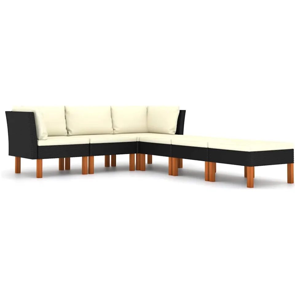 vidaXL 6-delige Loungeset met kussens poly rattan zwart, foto 3