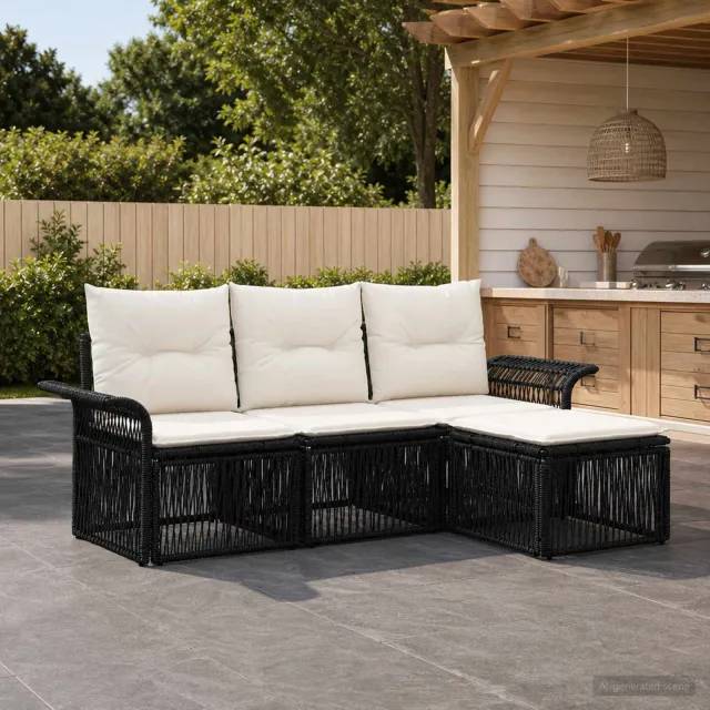vidaXL Tuinbankenset 4 st 4-zits Zwart poly rattan, foto 2