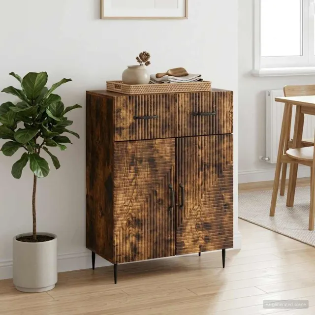 vidaXL Dressoir Gerookt eiken 66 x 34,5 x 89,5 cm Bewerkt hout, foto 2