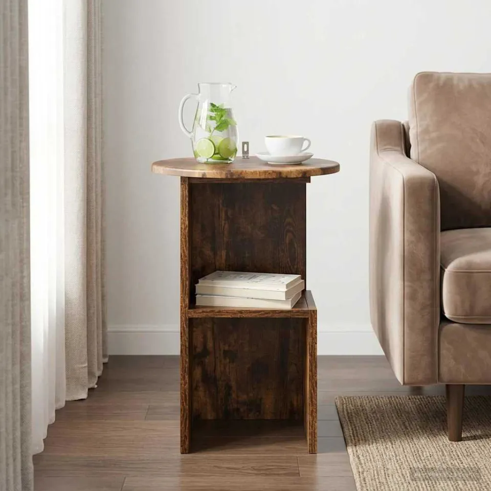 vidaXL Bijzettafel Gerookt eiken Ø 39,5 x 55 cm Bewerkt hout, foto 3