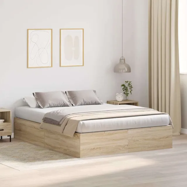 vidaXL Opbergbedframe Sonoma Eiken 140 x 190 cm Bewerkt hout Bruin