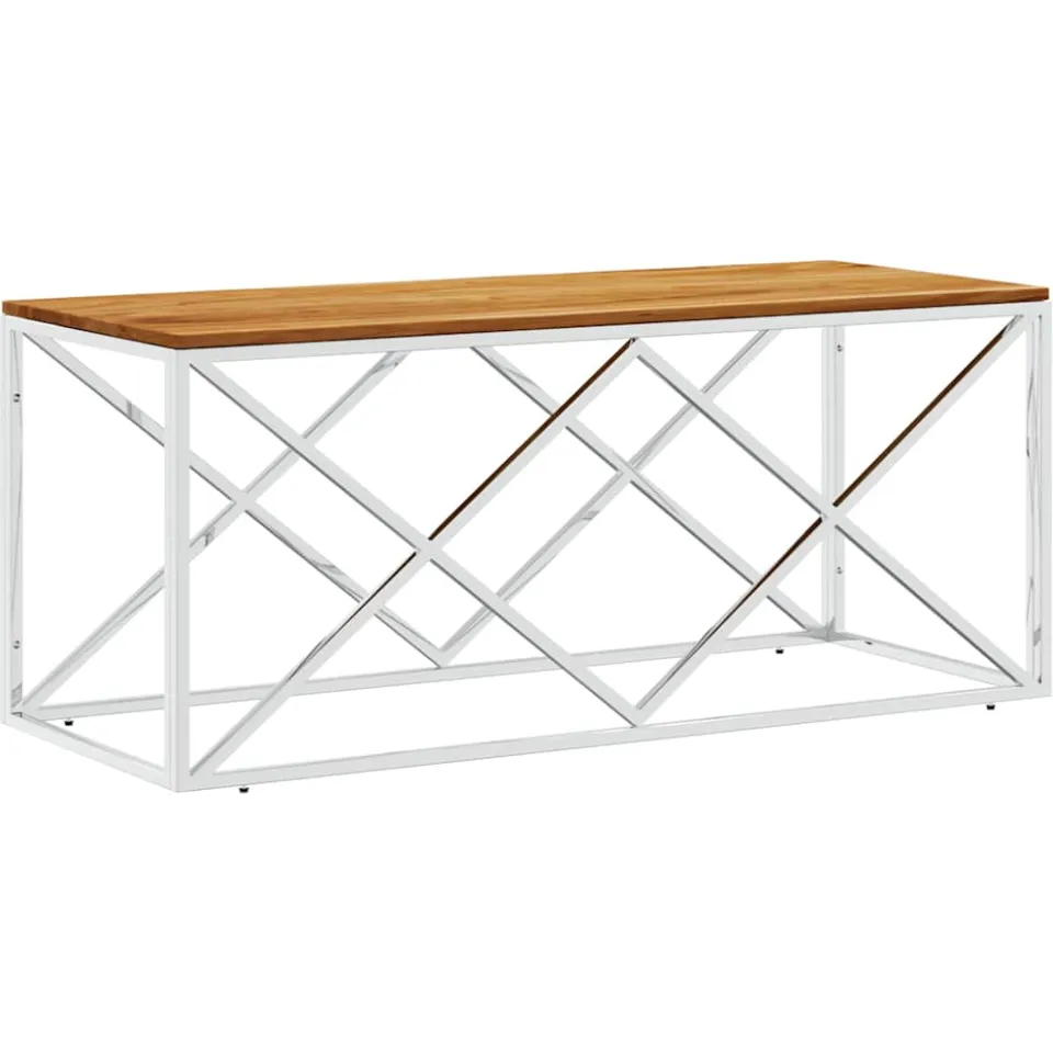 vidaXL Salontafel roestvrij staal en massief acaciahout, foto 3