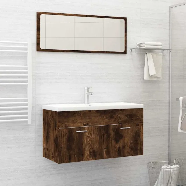 vidaXL 2-delige Badkamermeubelset bewerkt hout gerookt eikenkleurig, foto 2