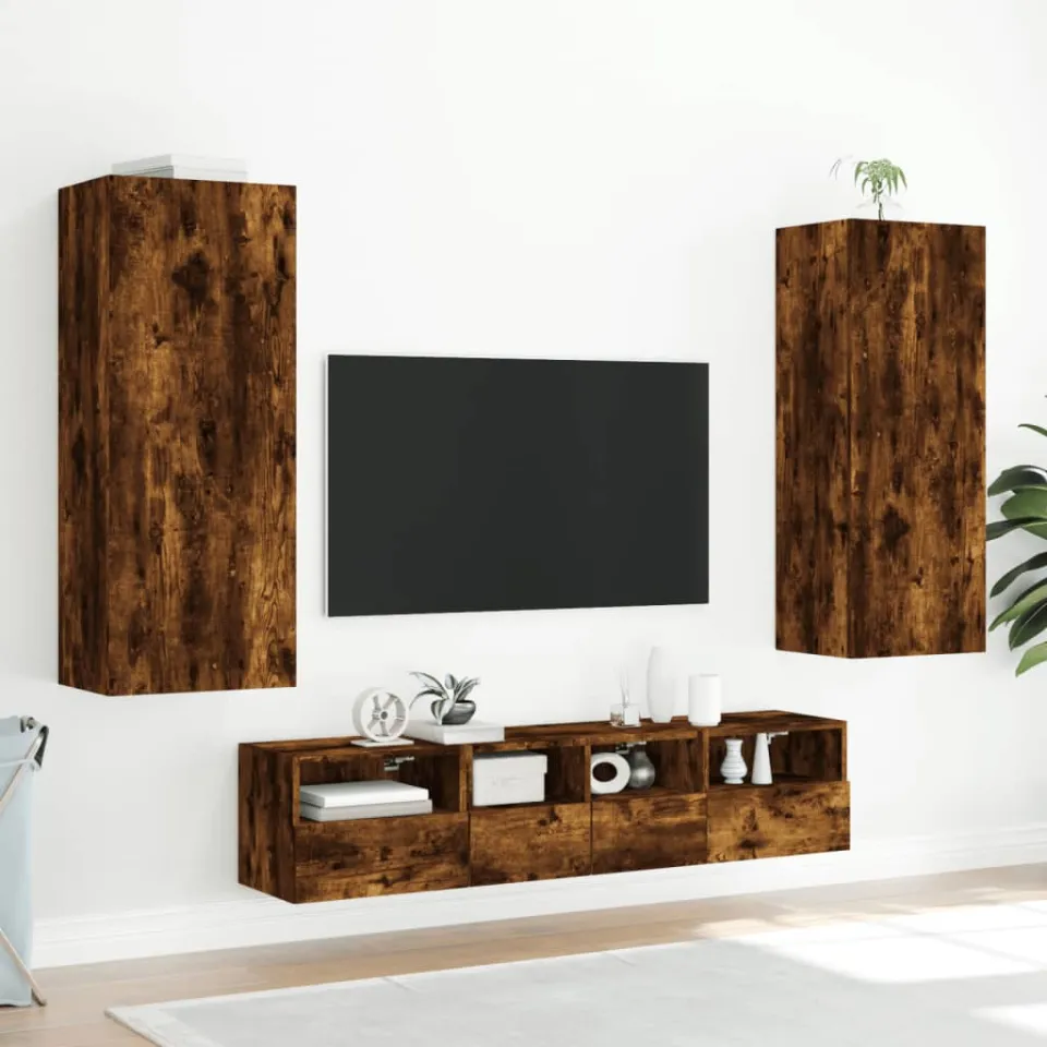 vidaXL Tv-wandmeubel 40,5x30x102 cm bewerkt hout gerookt eikenkleurig, foto 4