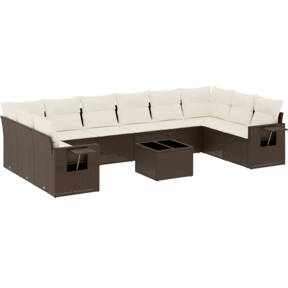 vidaXL 11-delige Loungeset met kussens poly rattan bruin