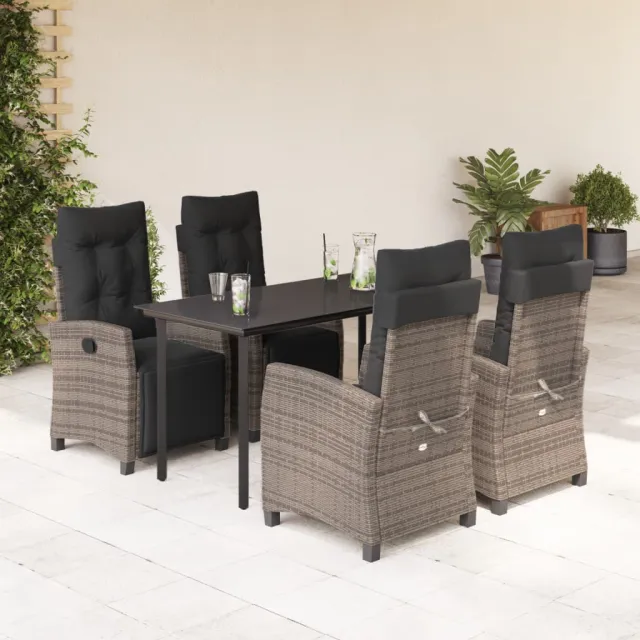 vidaXL 5-delige Tuinset met kussens poly rattan grijs, foto 2