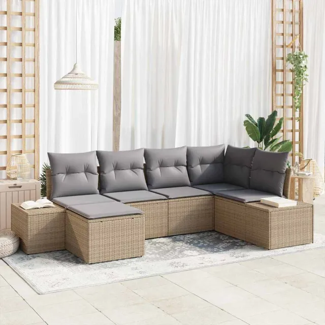 vidaXL Tuin Sofa Set 6 st Beige en Licht Grijs poly rattan