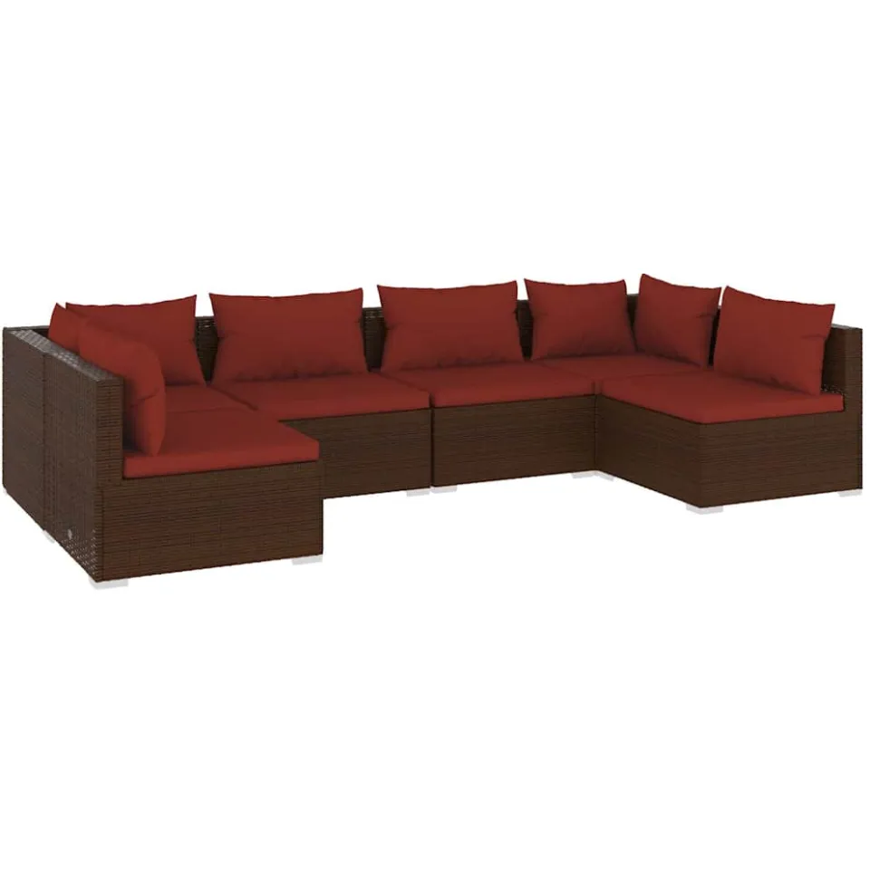 vidaXL 6-delige Loungeset met kussens poly rattan bruin, foto 3