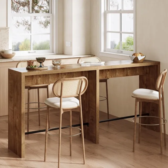 Tribesigns Bartafel - 200 x 39.5 x 95 cm - Extra Lange Staande Tafel met Stevige Ijzeren Voetsteun voor Keuken, Woonkamer, Eetkamer - Houtkleur