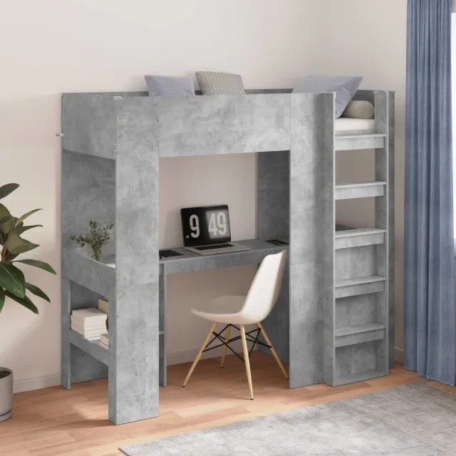 vidaXL Loft Bedframe met Bureau Beton Grijs 75 x 190 cm Bewerkt hout
