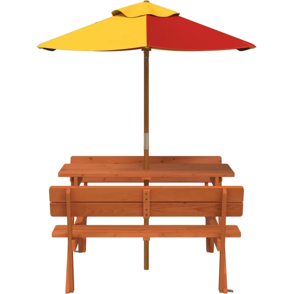 vidaXL Picknicktafel voor 4 kinderen met parasol massief vurenhout Bruin
