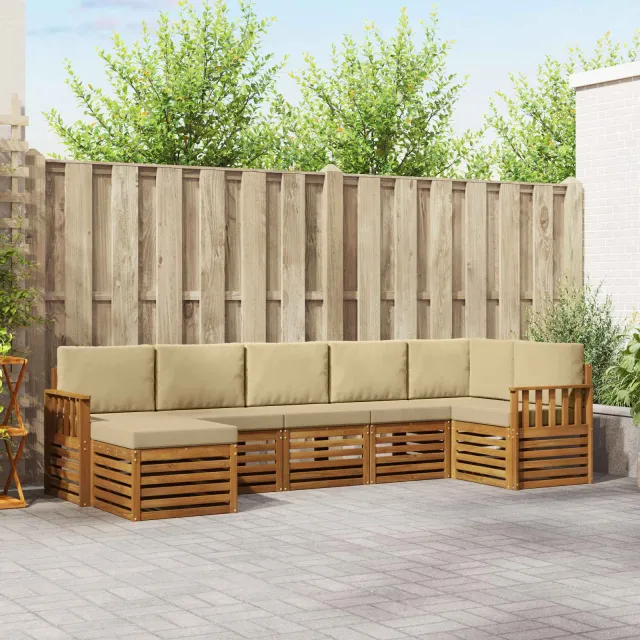 vidaXL Buiten bankenset 7 st 6-zits Natuurlijk en Beige