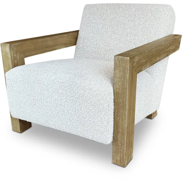 Sleepking Fauteuil Skandi - 100% linnen Teddy Bouclé - Crème - Houten poten Zandkleur