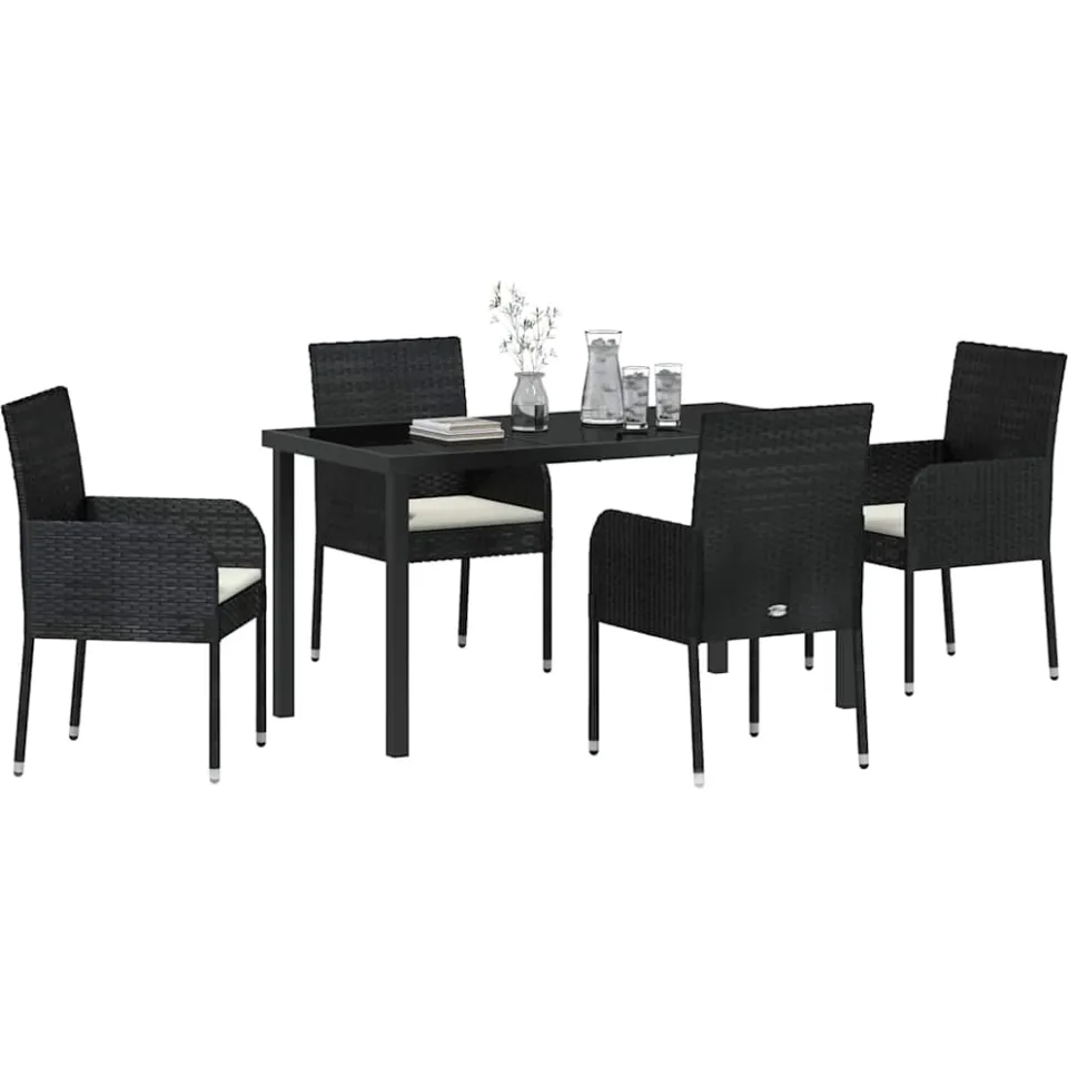 vidaXL Tuin eettafelset 5 st Zwart poly rattan, foto 3