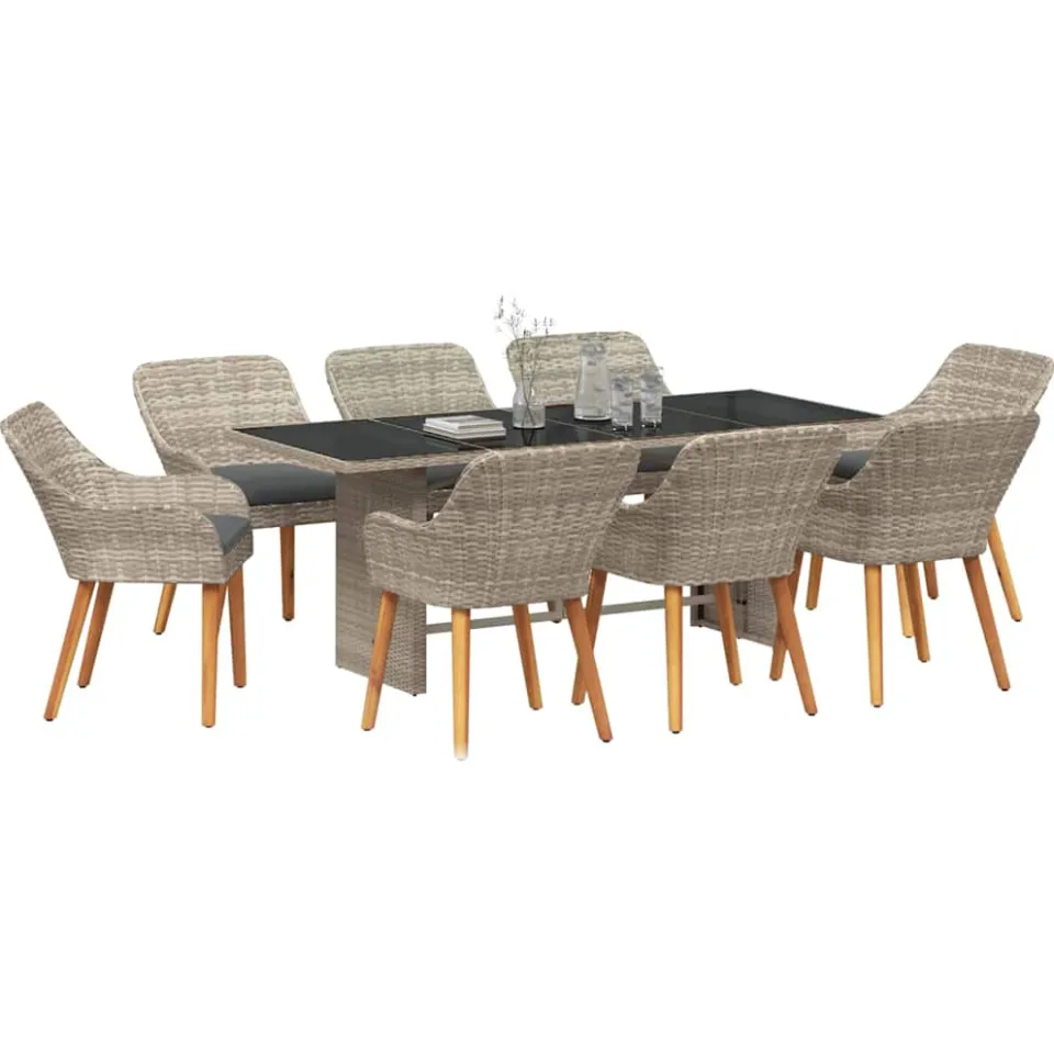 vidaXL Tuin eettafelset 9 st Lichtgrijs poly rattan
